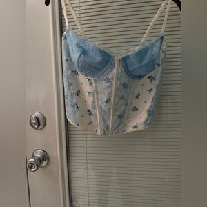 Blue and White Floral Lace Corset Top